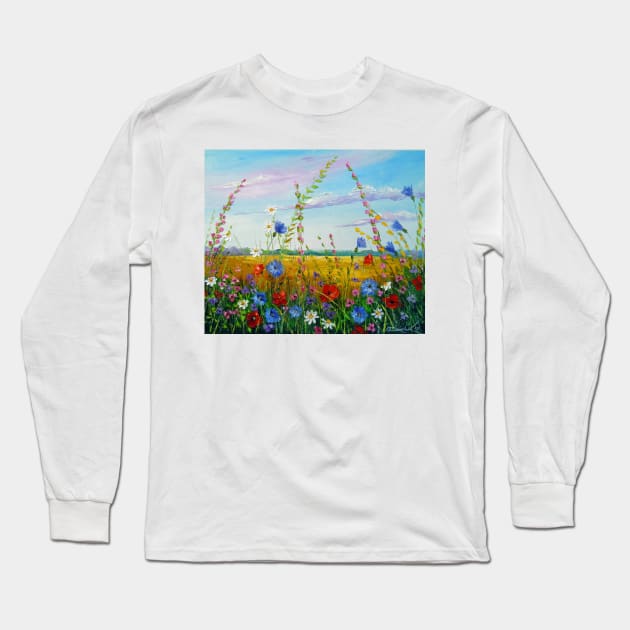 Field in summer flowers Long Sleeve T-Shirt by OLHADARCHUKART